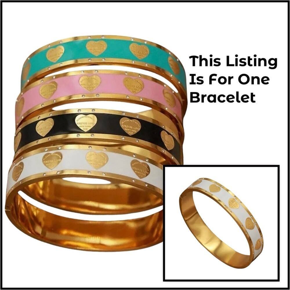 NEW  Gold Multicolor Heart Bracelet Stainless Steel Rhinestones Bangle